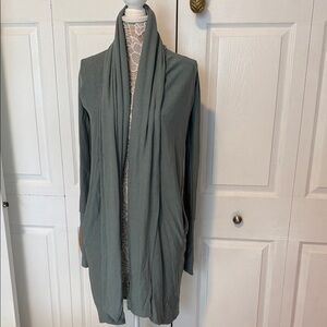 Chaser Open Front Green Cardigan Casual Cozy Knit Raglan Shawl Collar Duster S
